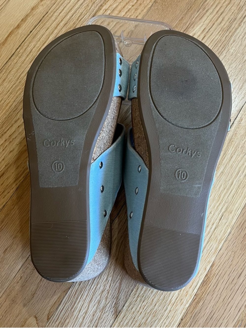 Corkys The Bonny Wedge Pale Blue Denim Crisscross Slide Sandals Women’s Size 10 - Picture 5 of 7
